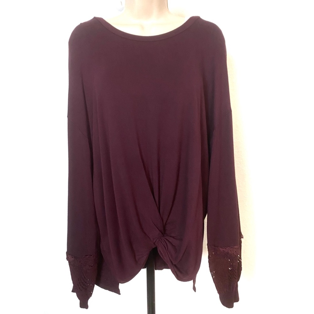 Alya Deep Purple Front Knot with lace at bottom of long sleeve  Sz L